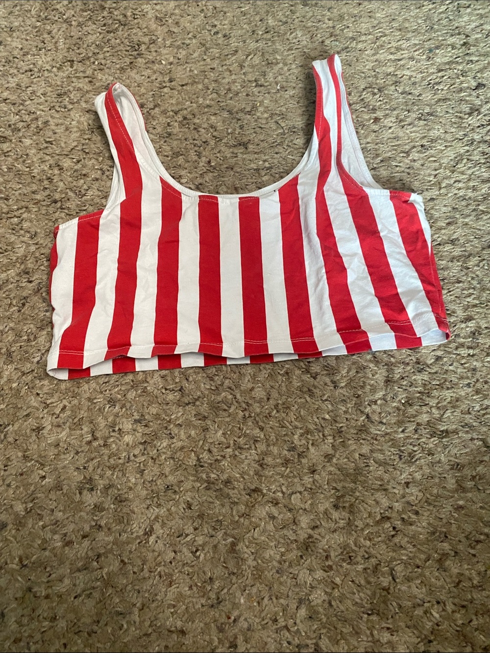 Divided Red and White Striped Crop Tank
